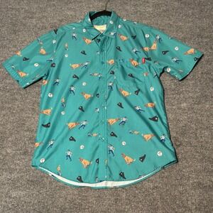 RSVLTS The Sandlot Beast Kunuflex Mens Medium Teal Short Sleeve Button Down sht